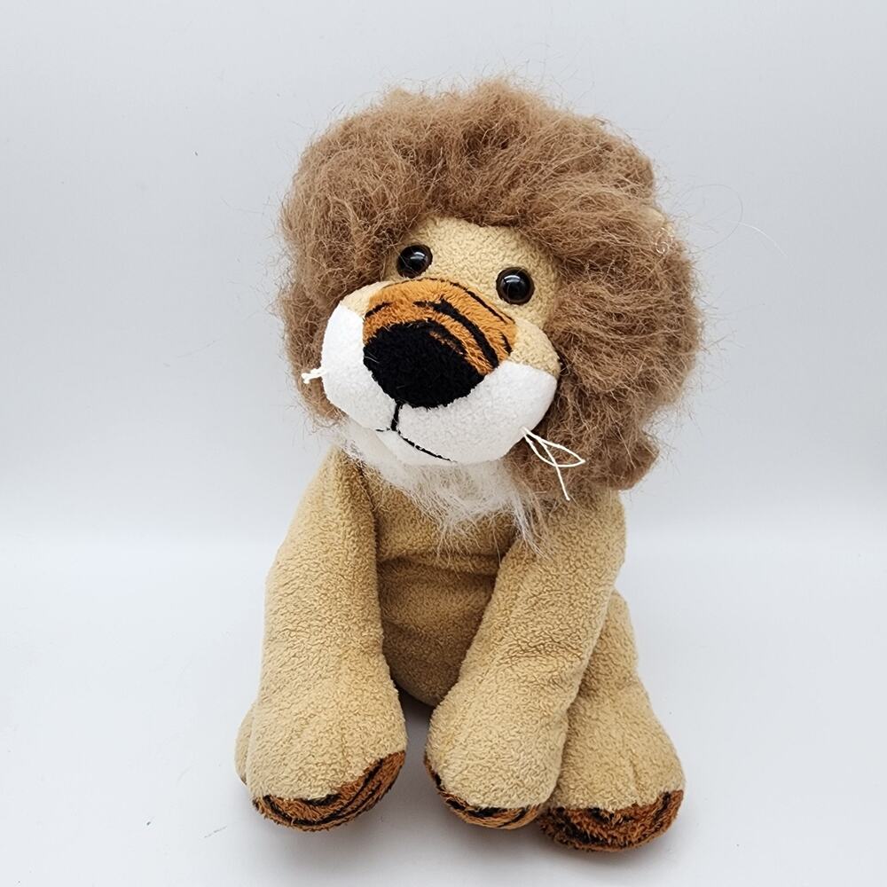 World Market Lion Plush Floppy Toy 11" Fleece Fur Fluffy Mane Hard Eyes Beanie